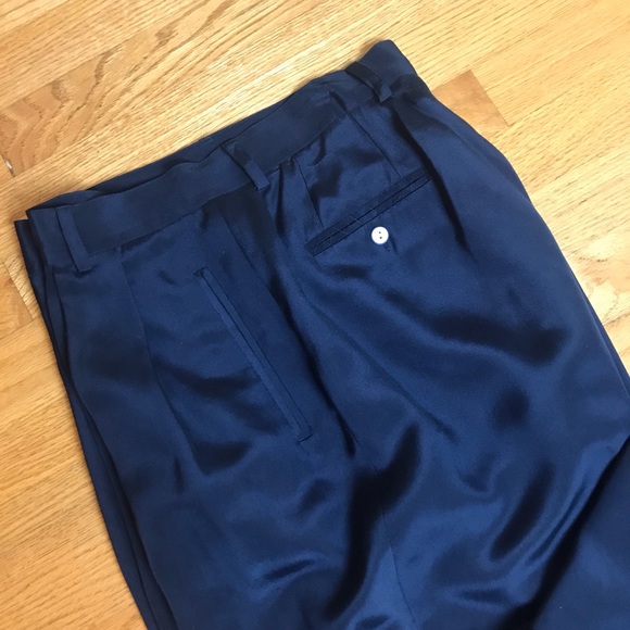 Vintage Navy Silk Wide Leg Menswear Trousers 16 - Picture 5 of 6